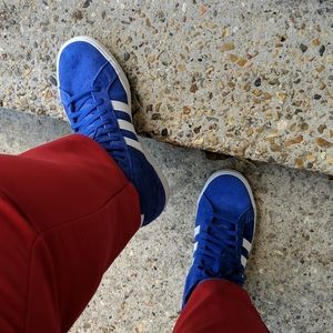 Blue suede Adidas shoes size 10